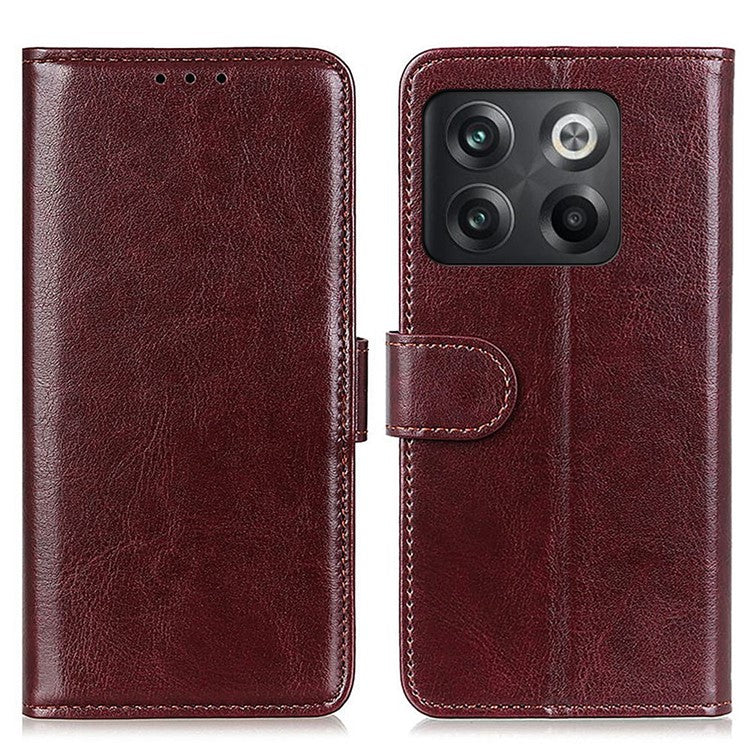 For OnePlus 10T 5G / Ace Pro 5G Crazy Horse Texture Anti-scratch Phone Case PU Leather Cover with Stand Wallet - Brown