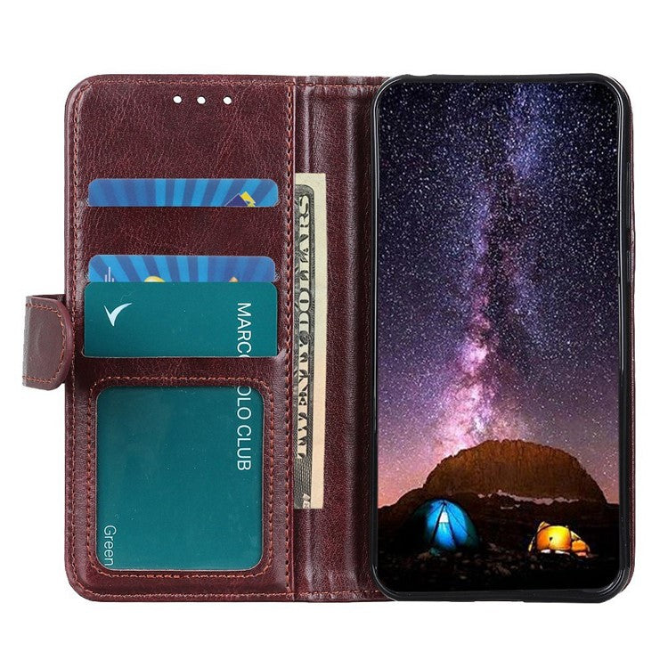 For OnePlus 10T 5G / Ace Pro 5G Crazy Horse Texture Anti-scratch Phone Case PU Leather Cover with Stand Wallet - Brown