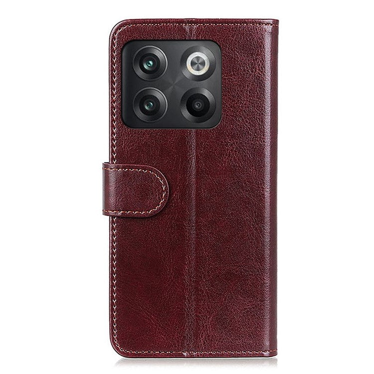 For OnePlus 10T 5G / Ace Pro 5G Crazy Horse Texture Anti-scratch Phone Case PU Leather Cover with Stand Wallet - Brown