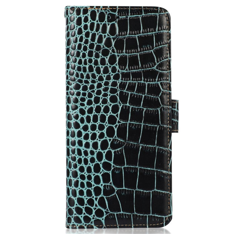 For OnePlus 10T 5G / Ace Pro 5G Anti-fall Crocodile Texture Case RFID Blocking Genuine Cowhide Leather Well-protected Wallet Phone Cover - Green