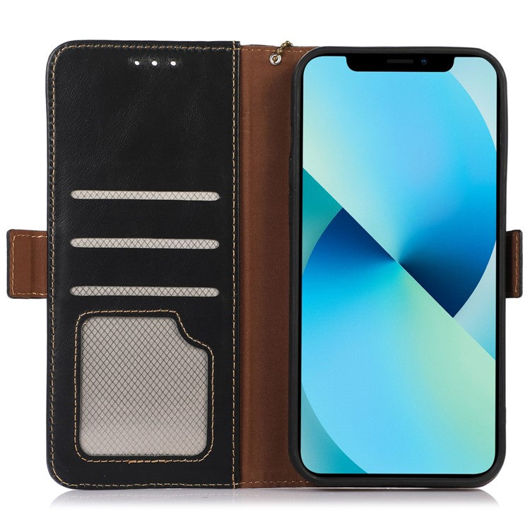 For OnePlus 10T 5G / Ace Pro 5G Crazy Horse Texture RFID Blocking Phone Case Anti-fall Genuine Cowhide Leather+TPU Shell with Wallet Stand - Black