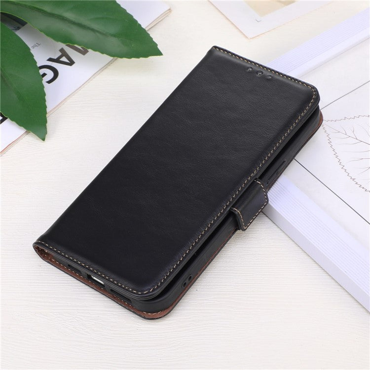For OnePlus 10T 5G / Ace Pro 5G Crazy Horse Texture RFID Blocking Phone Case Anti-fall Genuine Cowhide Leather+TPU Shell with Wallet Stand - Black