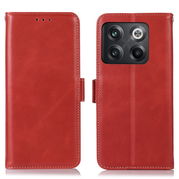 For OnePlus 10T 5G / Ace Pro 5G Crazy Horse Texture RFID Blocking Phone Case Anti-fall Genuine Cowhide Leather+TPU Shell with Wallet Stand - Red
