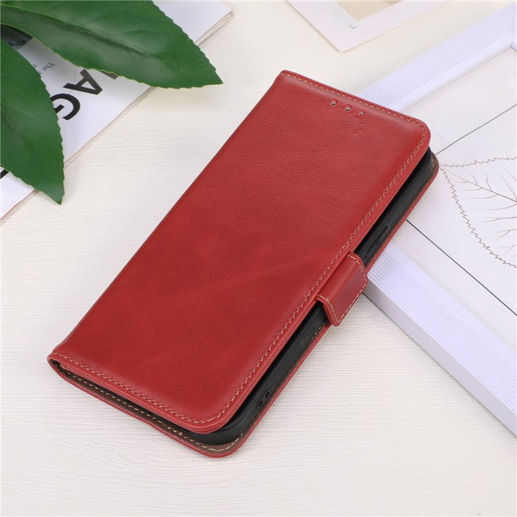 For OnePlus 10T 5G / Ace Pro 5G Crazy Horse Texture RFID Blocking Phone Case Anti-fall Genuine Cowhide Leather+TPU Shell with Wallet Stand - Red