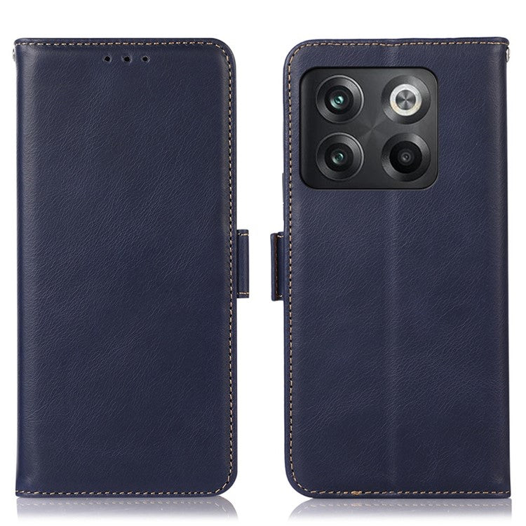 For OnePlus 10T 5G / Ace Pro 5G Crazy Horse Texture RFID Blocking Phone Case Anti-fall Genuine Cowhide Leather+TPU Shell with Wallet Stand - Blue
