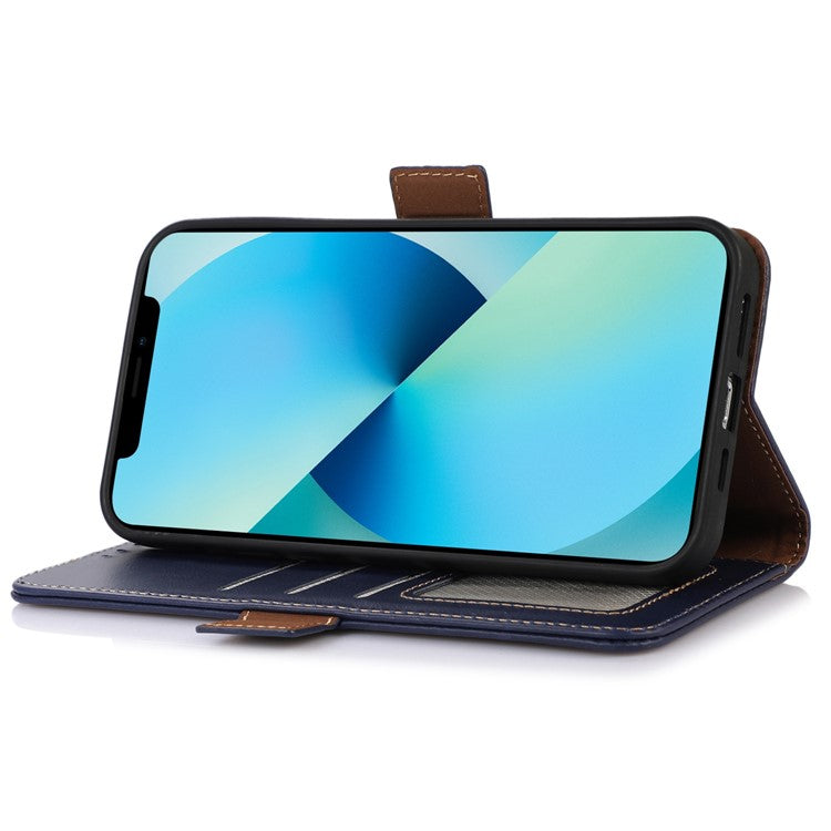 For OnePlus 10T 5G / Ace Pro 5G Crazy Horse Texture RFID Blocking Phone Case Anti-fall Genuine Cowhide Leather+TPU Shell with Wallet Stand - Blue