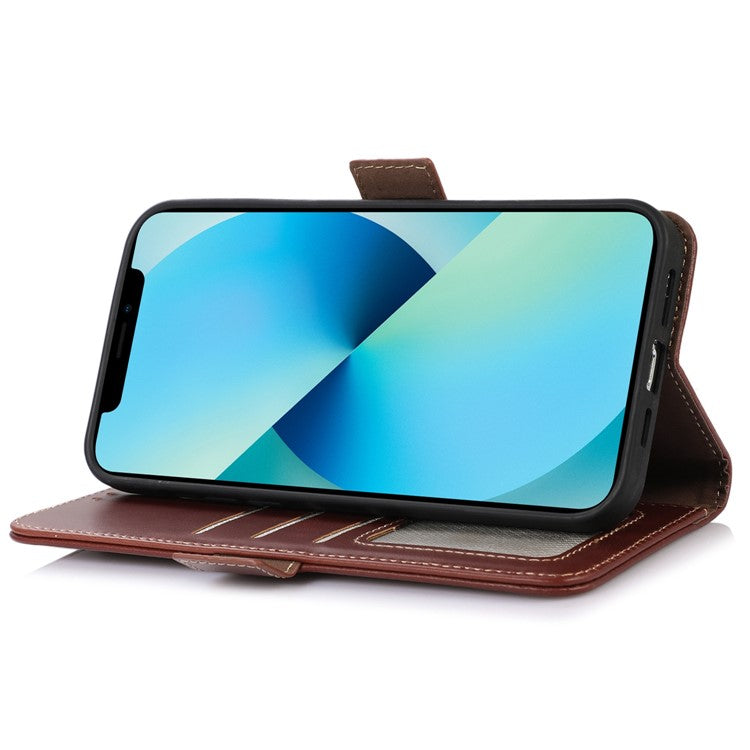 For OnePlus 10T 5G / Ace Pro 5G Crazy Horse Texture RFID Blocking Phone Case Anti-fall Genuine Cowhide Leather+TPU Shell with Wallet Stand - Brown