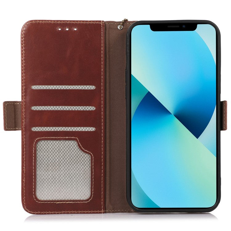 For OnePlus 10T 5G / Ace Pro 5G Crazy Horse Texture RFID Blocking Phone Case Anti-fall Genuine Cowhide Leather+TPU Shell with Wallet Stand - Brown