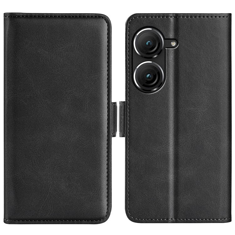 For Asus Zenfone 9 5G Magnetic Folio Flip Phone Case, Textured PU Leather Stand Wallet Feature Protective Cover - Black