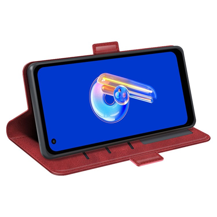 For Asus Zenfone 9 5G Magnetic Folio Flip Phone Case, Textured PU Leather Stand Wallet Feature Protective Cover - Red