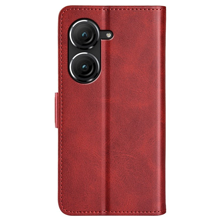 For Asus Zenfone 9 5G Magnetic Folio Flip Phone Case, Textured PU Leather Stand Wallet Feature Protective Cover - Red