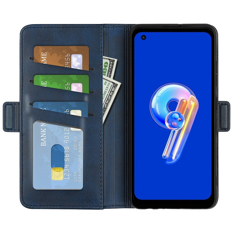For Asus Zenfone 9 5G Magnetic Folio Flip Phone Case, Textured PU Leather Stand Wallet Feature Protective Cover - Blue