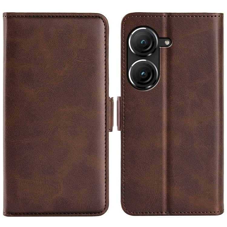 For Asus Zenfone 9 5G Magnetic Folio Flip Phone Case, Textured PU Leather Stand Wallet Feature Protective Cover - Brown