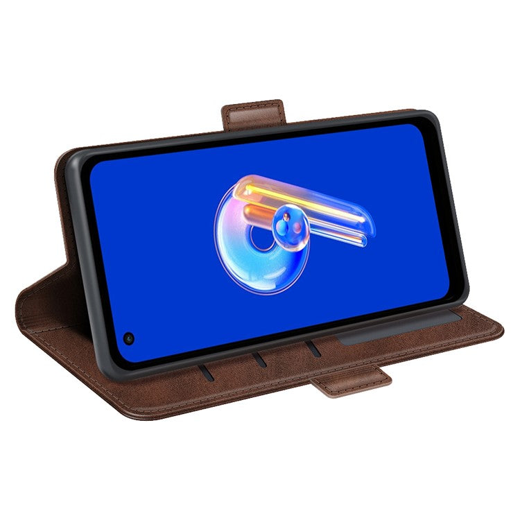 For Asus Zenfone 9 5G Magnetic Folio Flip Phone Case, Textured PU Leather Stand Wallet Feature Protective Cover - Brown