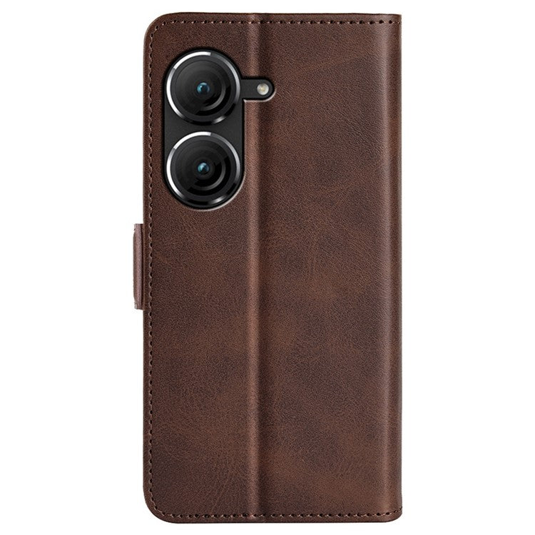 For Asus Zenfone 9 5G Magnetic Folio Flip Phone Case, Textured PU Leather Stand Wallet Feature Protective Cover - Brown