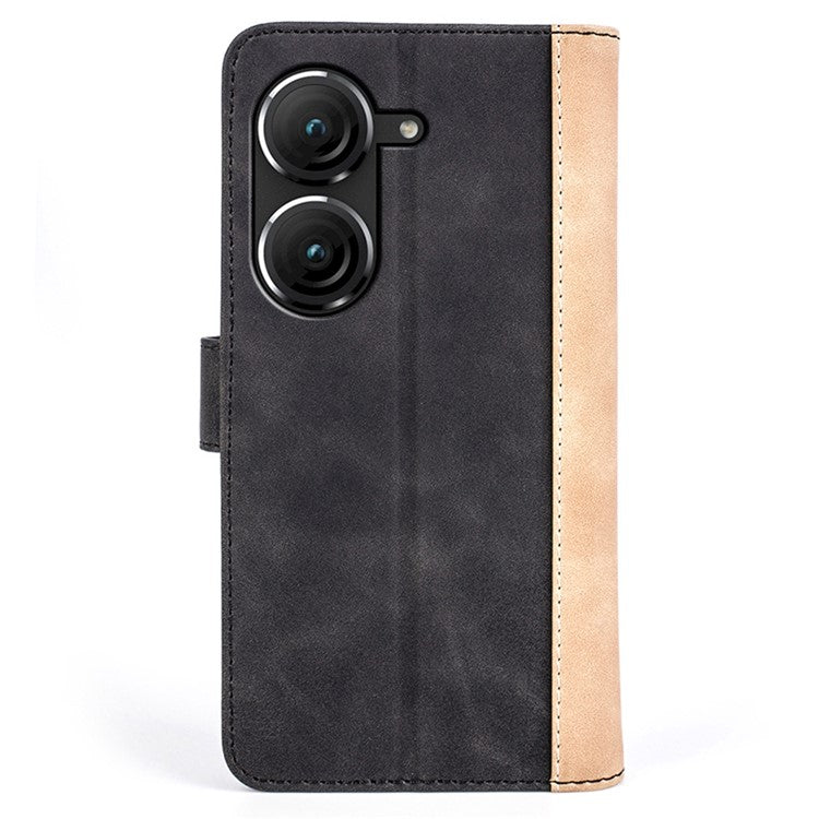 For Asus Zenfone 9 5G Color Splicing PU Leather Cover Stand Function Shockproof Wallet Phone Case - Black