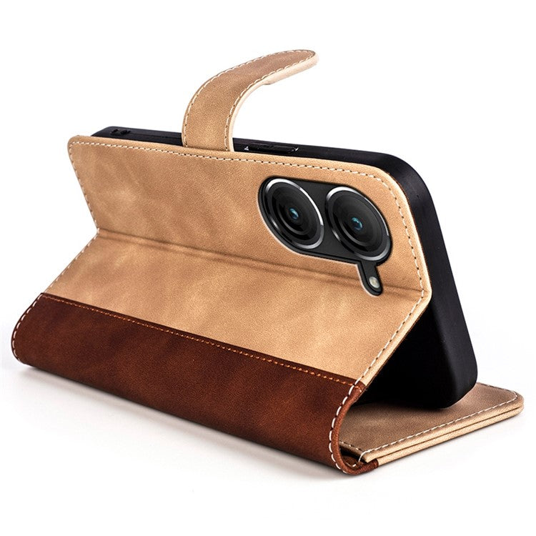 For Asus Zenfone 9 5G Color Splicing PU Leather Cover Stand Function Shockproof Wallet Phone Case - Yellow