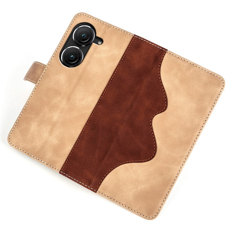 For Asus Zenfone 9 5G Color Splicing PU Leather Cover Stand Function Shockproof Wallet Phone Case - Yellow