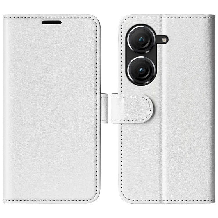 For Asus Zenfone 9 5G Book Style Phone Case PU Leather Crazy Horse Texture Wallet Stand Well Protection Cover - White