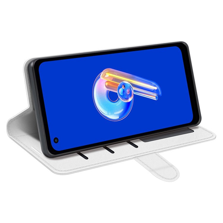 For Asus Zenfone 9 5G Book Style Phone Case PU Leather Crazy Horse Texture Wallet Stand Well Protection Cover - White