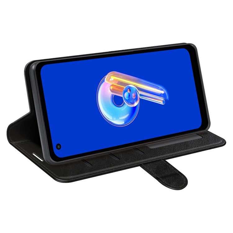 For Asus Zenfone 9 5G Book Style Phone Case PU Leather Crazy Horse Texture Wallet Stand Well Protection Cover - Black