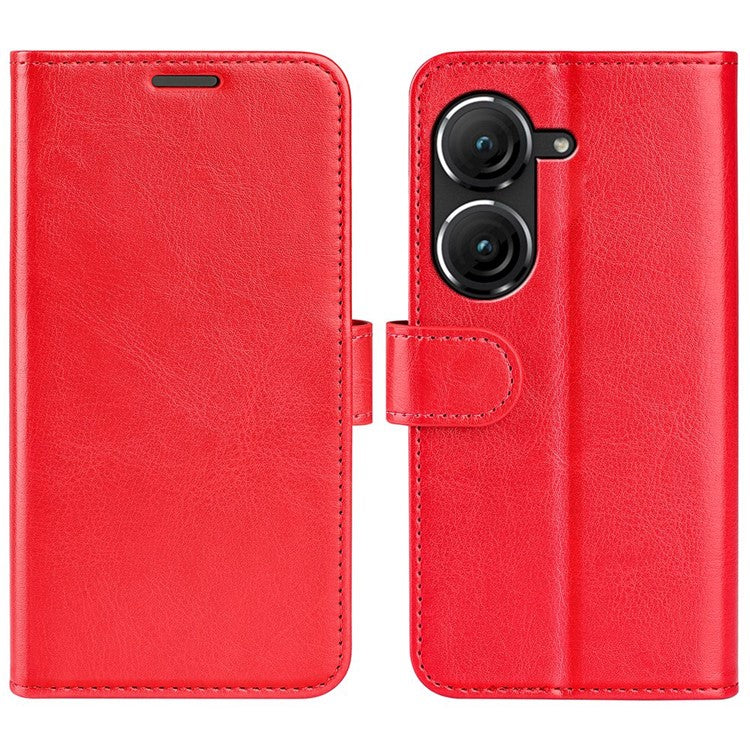 For Asus Zenfone 9 5G Book Style Phone Case PU Leather Crazy Horse Texture Wallet Stand Well Protection Cover - Red