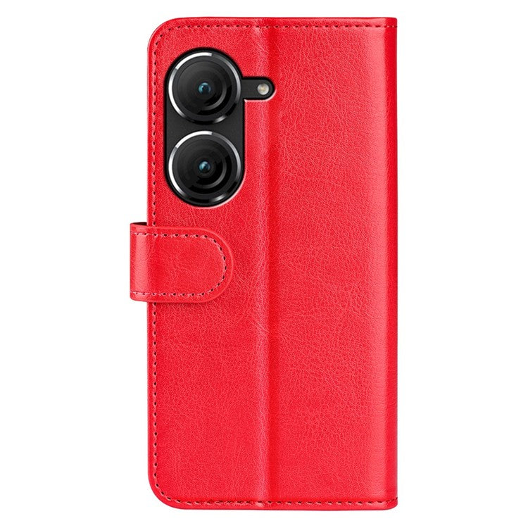For Asus Zenfone 9 5G Book Style Phone Case PU Leather Crazy Horse Texture Wallet Stand Well Protection Cover - Red