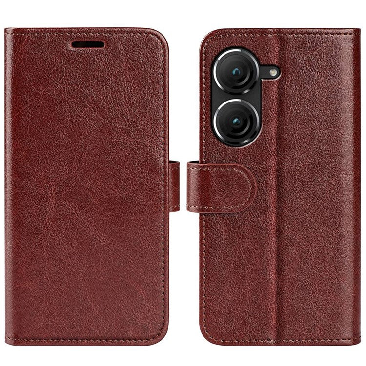 For Asus Zenfone 9 5G Book Style Phone Case PU Leather Crazy Horse Texture Wallet Stand Well Protection Cover - Brown
