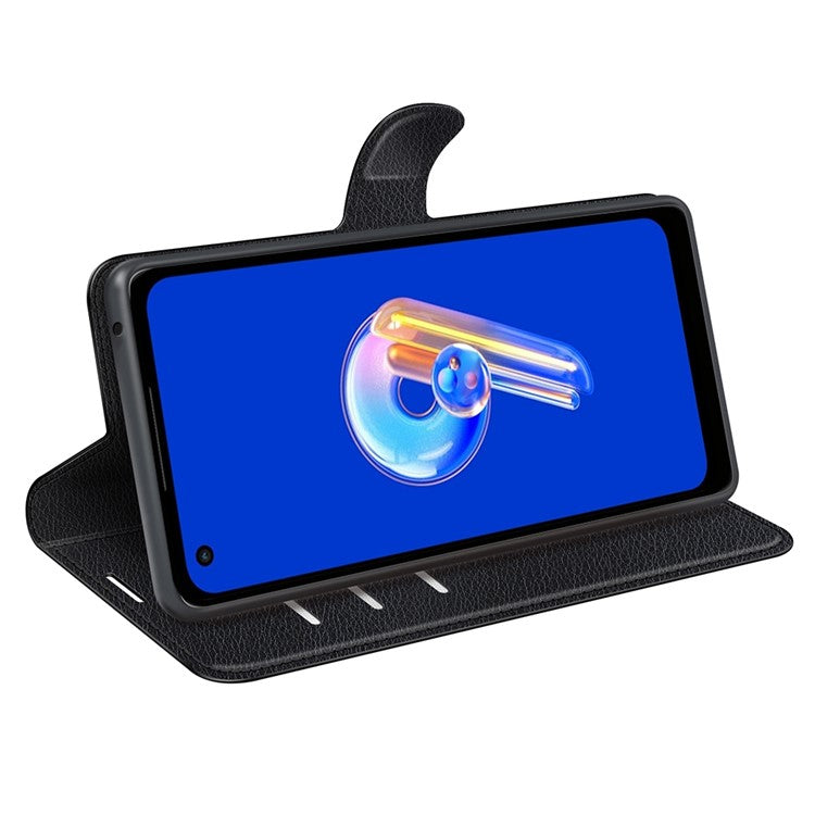 For Asus Zenfone 9 5G / 10 5G Shockproof Litchi Texture Folio Flip Phone Case Fully Wrapped PU Leather Wallet Stand Cover - Black