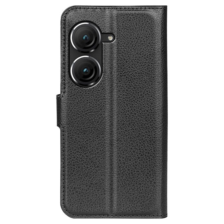 For Asus Zenfone 9 5G / 10 5G Shockproof Litchi Texture Folio Flip Phone Case Fully Wrapped PU Leather Wallet Stand Cover - Black