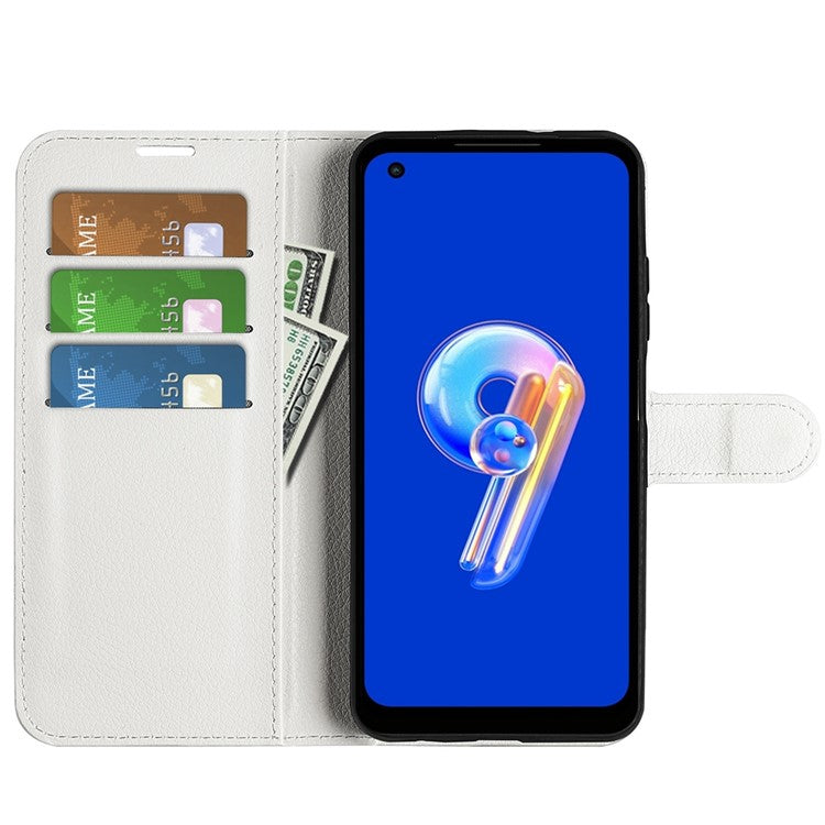 For Asus Zenfone 9 5G / 10 5G Shockproof Litchi Texture Folio Flip Phone Case Fully Wrapped PU Leather Wallet Stand Cover - White