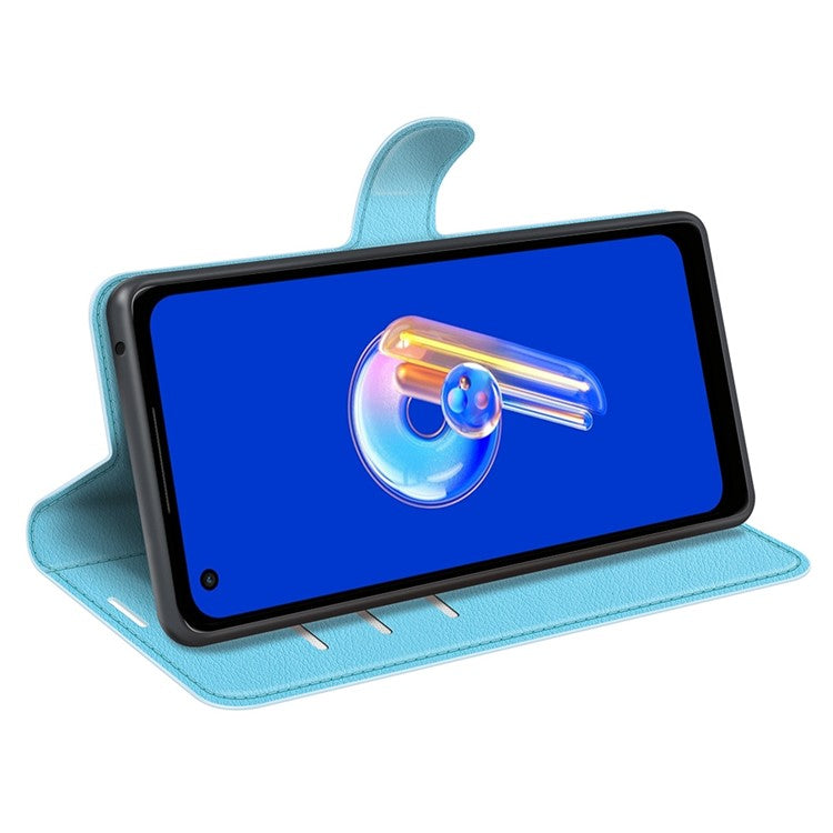 For Asus Zenfone 9 5G / 10 5G Shockproof Litchi Texture Folio Flip Phone Case Fully Wrapped PU Leather Wallet Stand Cover - Blue