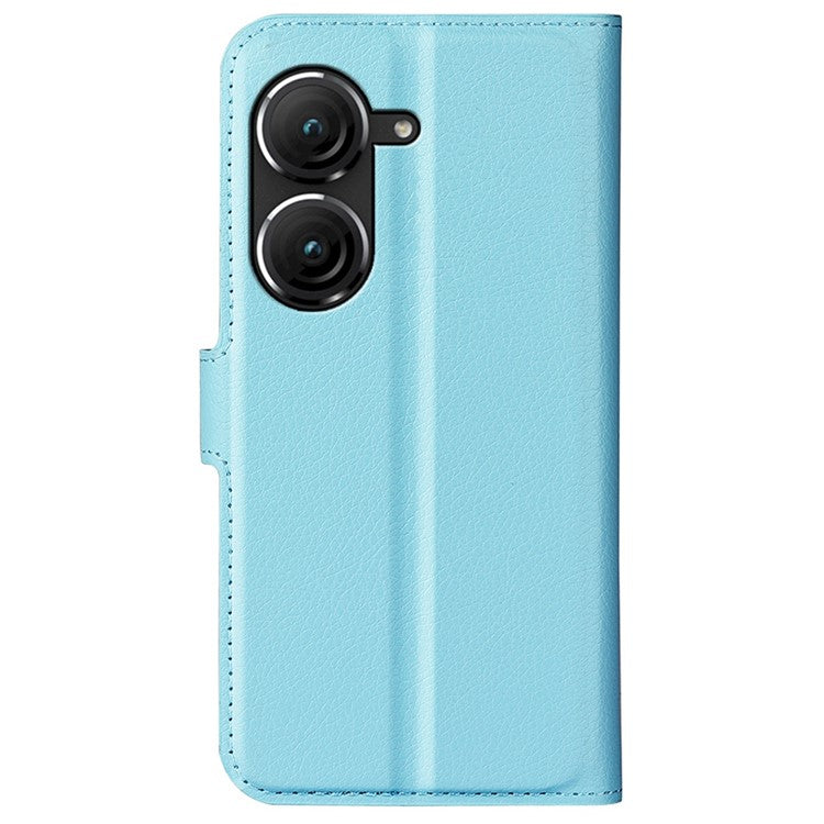 For Asus Zenfone 9 5G / 10 5G Shockproof Litchi Texture Folio Flip Phone Case Fully Wrapped PU Leather Wallet Stand Cover - Blue