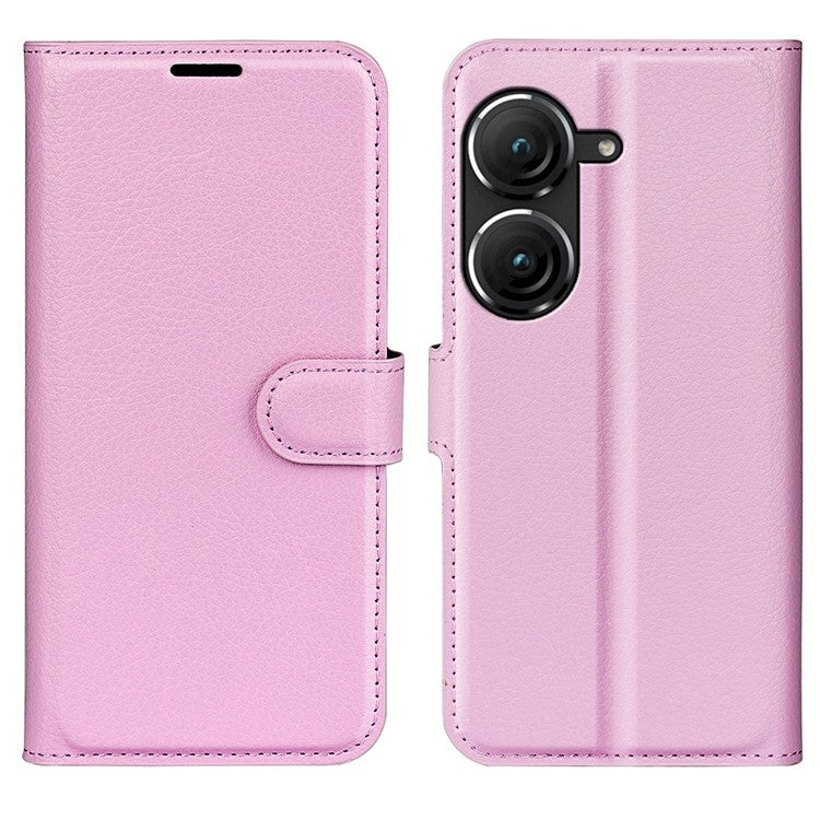 For Asus Zenfone 9 5G / 10 5G Shockproof Litchi Texture Folio Flip Phone Case Fully Wrapped PU Leather Wallet Stand Cover - Pink