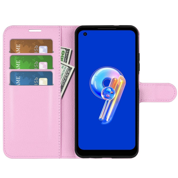 For Asus Zenfone 9 5G / 10 5G Shockproof Litchi Texture Folio Flip Phone Case Fully Wrapped PU Leather Wallet Stand Cover - Pink