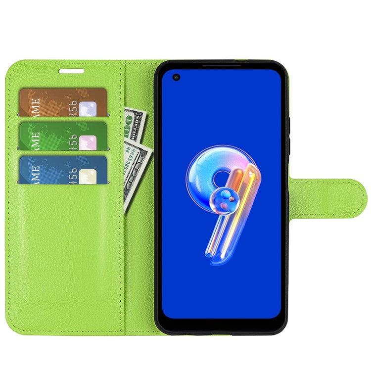 For Asus Zenfone 9 5G / 10 5G Shockproof Litchi Texture Folio Flip Phone Case Fully Wrapped PU Leather Wallet Stand Cover - Green