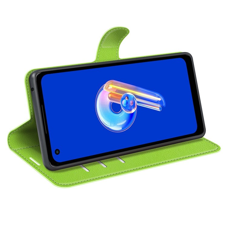 For Asus Zenfone 9 5G / 10 5G Shockproof Litchi Texture Folio Flip Phone Case Fully Wrapped PU Leather Wallet Stand Cover - Green