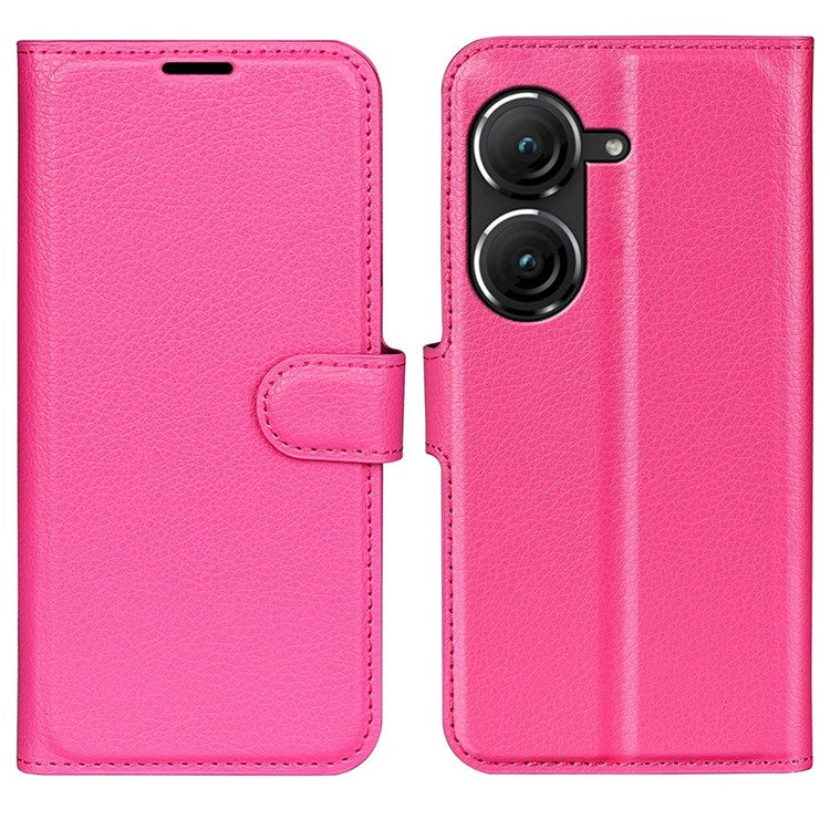 For Asus Zenfone 9 5G / 10 5G Shockproof Litchi Texture Folio Flip Phone Case Fully Wrapped PU Leather Wallet Stand Cover - Rose