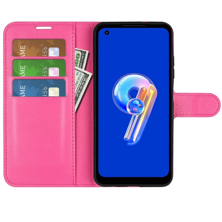 For Asus Zenfone 9 5G / 10 5G Shockproof Litchi Texture Folio Flip Phone Case Fully Wrapped PU Leather Wallet Stand Cover - Rose