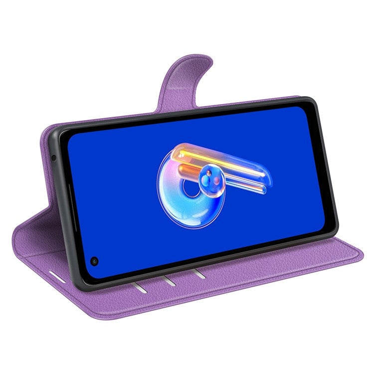 For Asus Zenfone 9 5G / 10 5G Shockproof Litchi Texture Folio Flip Phone Case Fully Wrapped PU Leather Wallet Stand Cover - Purple