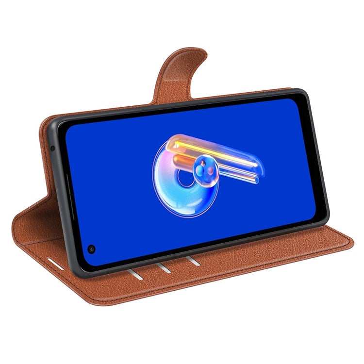 For Asus Zenfone 9 5G / 10 5G Shockproof Litchi Texture Folio Flip Phone Case Fully Wrapped PU Leather Wallet Stand Cover - Brown