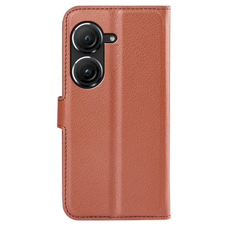 For Asus Zenfone 9 5G / 10 5G Shockproof Litchi Texture Folio Flip Phone Case Fully Wrapped PU Leather Wallet Stand Cover - Brown