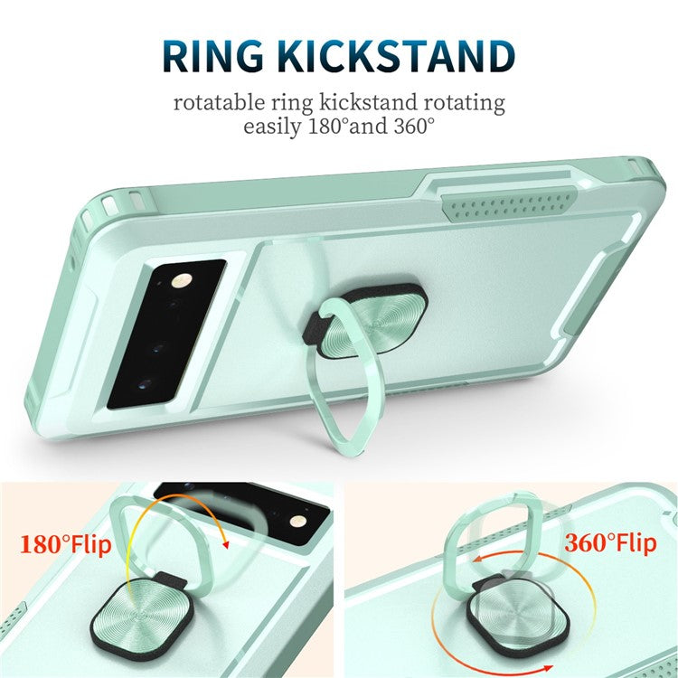 3-in-1 Drop-proof Phone Case For Google Pixel 6, Kickstand Ring Holder Precise Cutouts Phone Back Cover - Green