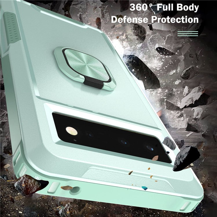 3-in-1 Drop-proof Phone Case For Google Pixel 6, Kickstand Ring Holder Precise Cutouts Phone Back Cover - Green