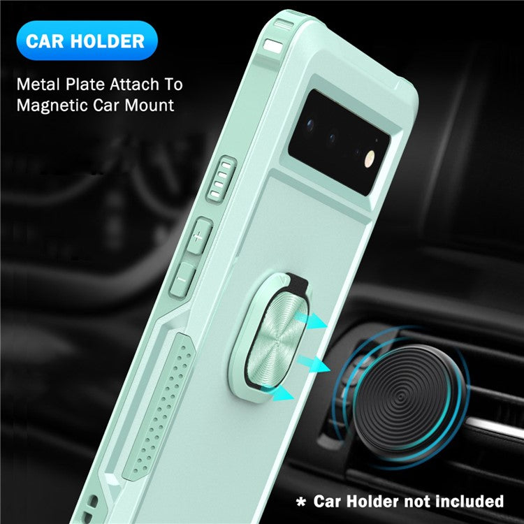 3-in-1 Drop-proof Phone Case For Google Pixel 6, Kickstand Ring Holder Precise Cutouts Phone Back Cover - Green