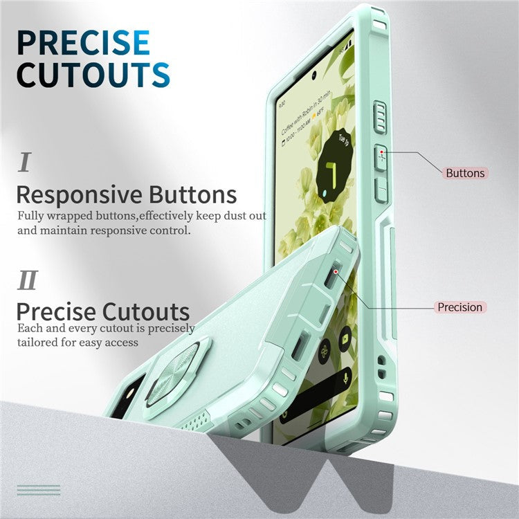 3-in-1 Drop-proof Phone Case For Google Pixel 6, Kickstand Ring Holder Precise Cutouts Phone Back Cover - Green