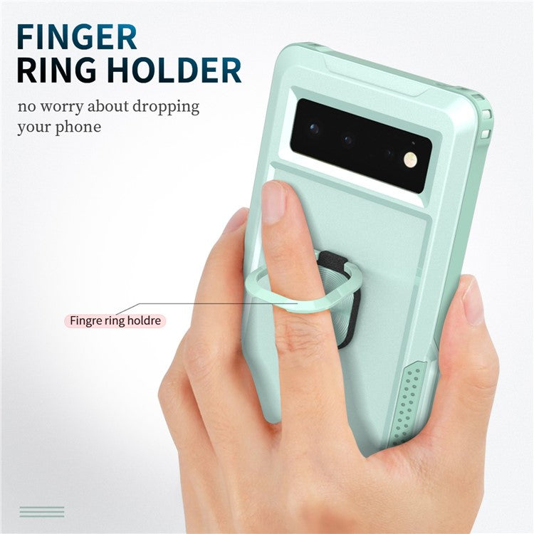 3-in-1 Drop-proof Phone Case For Google Pixel 6, Kickstand Ring Holder Precise Cutouts Phone Back Cover - Green