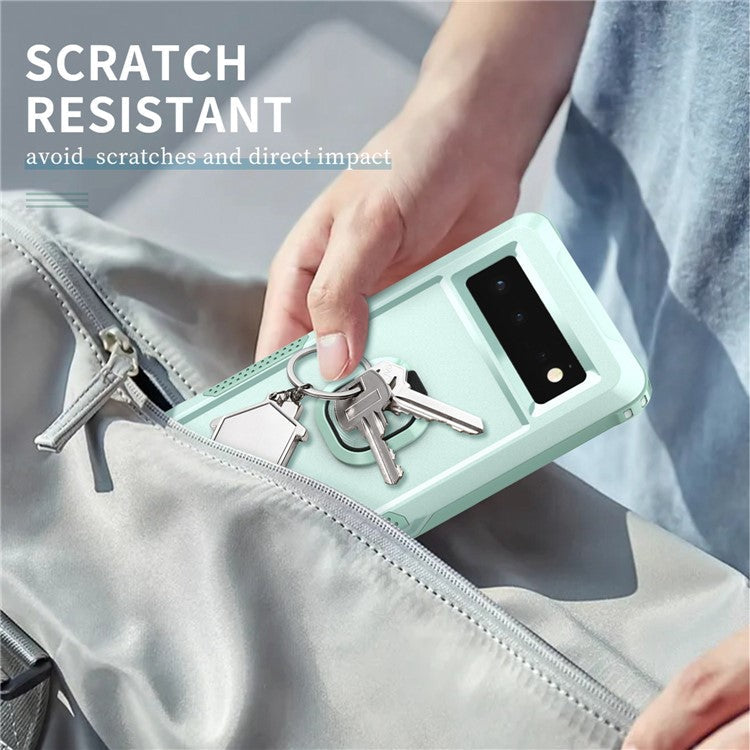 3-in-1 Drop-proof Phone Case For Google Pixel 6, Kickstand Ring Holder Precise Cutouts Phone Back Cover - Green