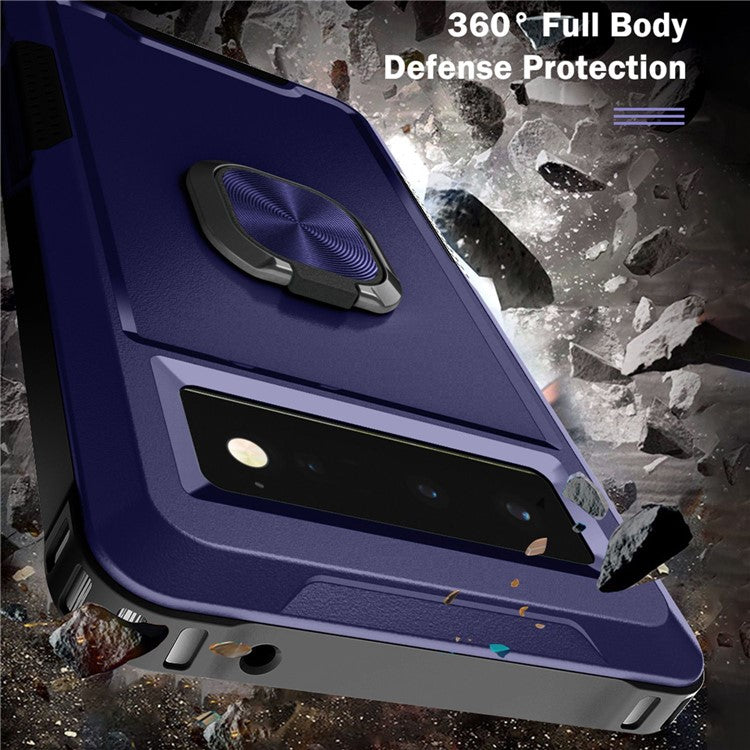 3-in-1 Drop-proof Phone Case For Google Pixel 6, Kickstand Ring Holder Precise Cutouts Phone Back Cover - Navy Blue