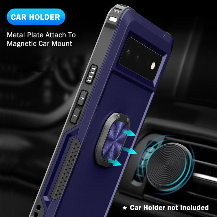 3-in-1 Drop-proof Phone Case For Google Pixel 6, Kickstand Ring Holder Precise Cutouts Phone Back Cover - Navy Blue